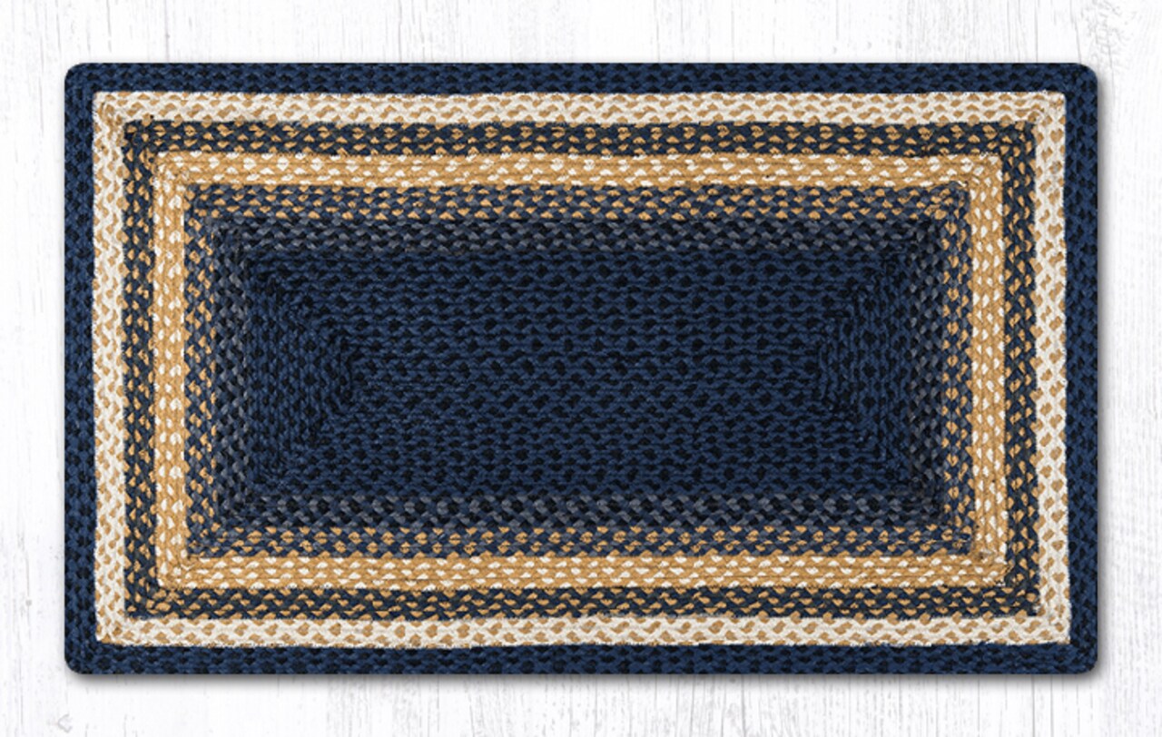 Earth Rugs RC-79 Lt. Blue/Dk. Blue/Mustard Oblong Braided Rug 27 Inch X 45 Inch